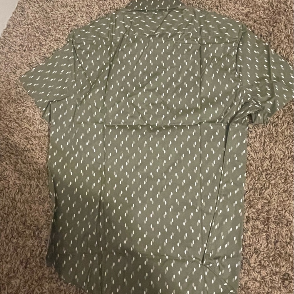 Express Men's Olive Patterned Shirt - Picture 3 of 4